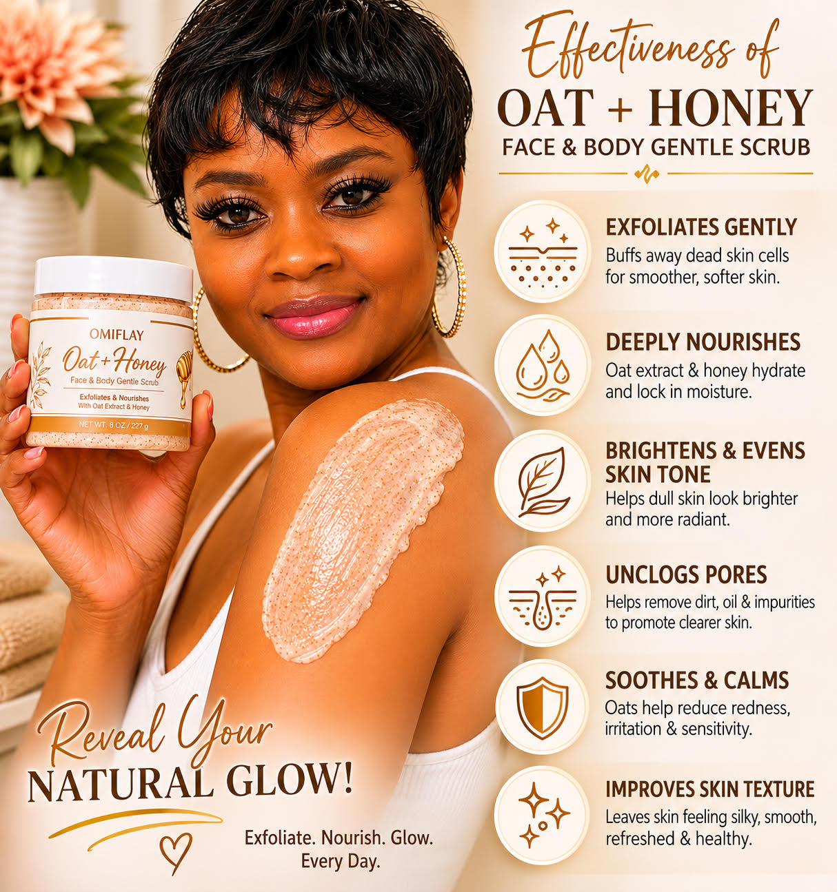 OMIFLAY Oat+ Honey Face & Body Gentle Scrub